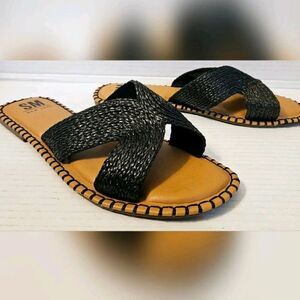 SM New York Quinzel Sandals Woven Black Tan Size 9M